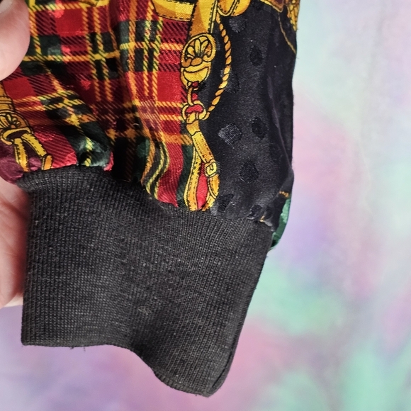 Silver Threads Baroque Windbreaker Full Zip Oversized Plaid Patch Jacket Size XL - Picture 5 of 10